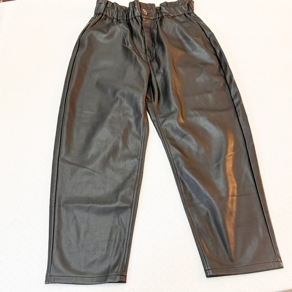Zara Baggy Faux Leather Pants Ruched Waist SZ 12 EUR44 NWT - Picture 2 of 8